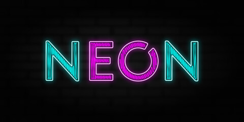 NEON Text With neon effects wall blurred background