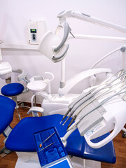 Front view of a dental clinic set with its instruments.Dental health concept.