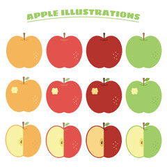 Cute hand drawn vector illustrations with red apple, pink apple, yellow apple and green apple 
