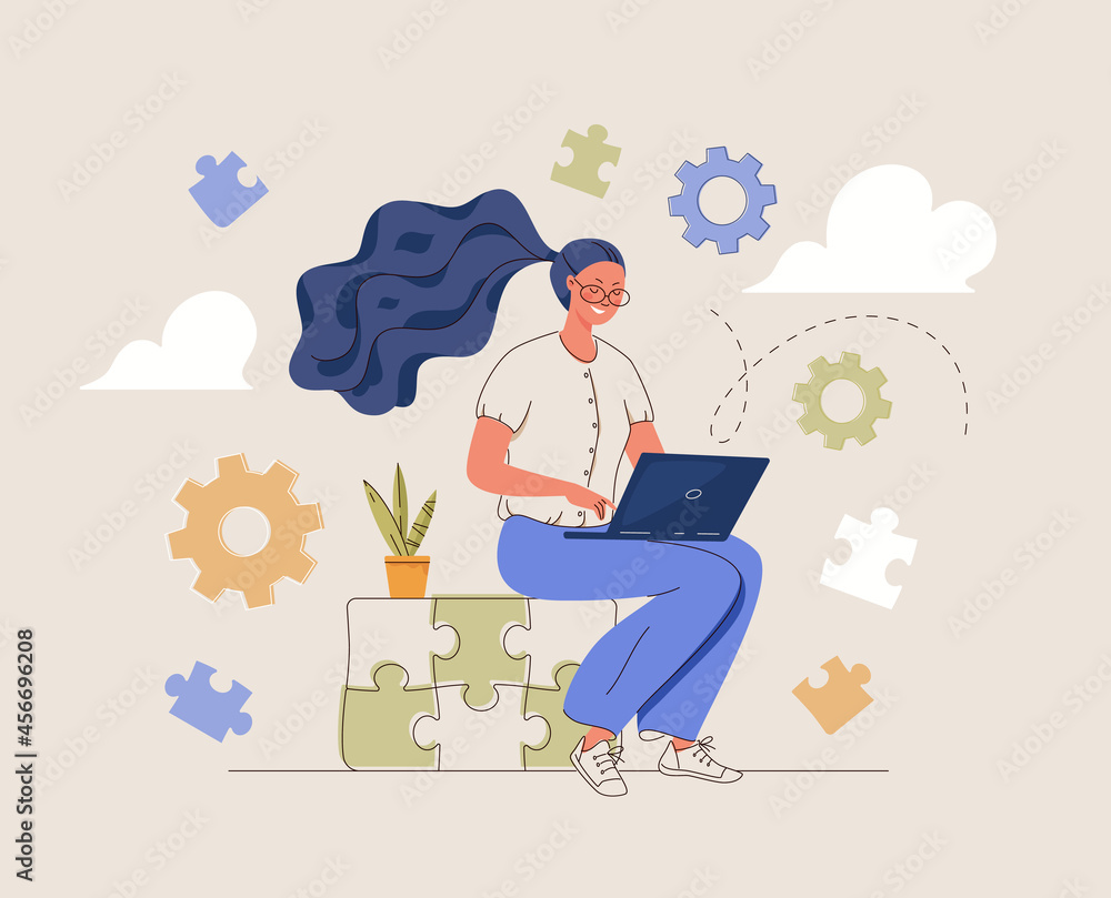 Poster conceptual vector illustration of process of finding unusual solution, successful creative work. you