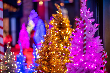 Fototapeta na wymiar Colorful Christmas trees at night. Holiday concept. Background for holidays.