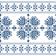 Zmijanjski vez cross stitch vector folk art seamless pattern - textile or fabric print background inspired by old designs from Bosnia and Herzegovina 
