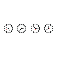 Flat set clock icons isolated on white background