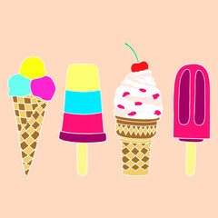 Bright vector illustration with ice cream.