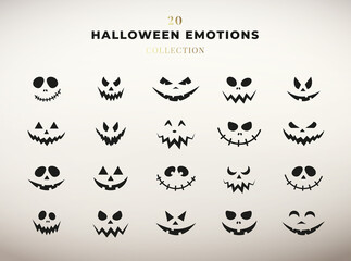 Halloween emotions collection. Set of pumpkin faces.