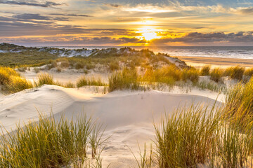 View from dune top over North Sea - obrazy, fototapety, plakaty