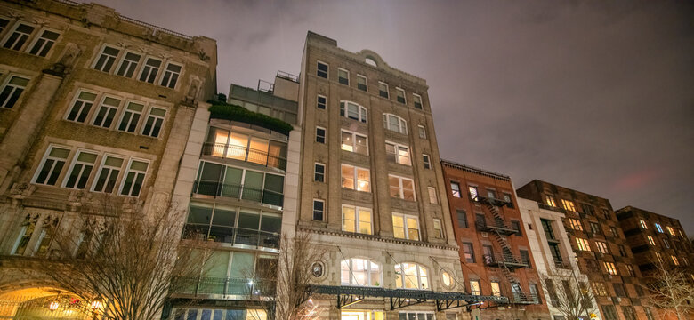 Buildings of Meatpacking District at night, New York City