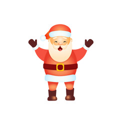 Happy Santa Claus raised his hands up