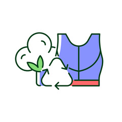 Sustainable activewear RGB color icon. Ethical workout clothes. Eco-friendly materials. Organic cotton athletic wear. Breathable sportswear. Isolated vector illustration. Simple filled line drawing