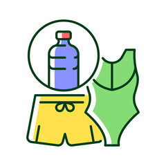 Swimsuit from plastic bottles RGB color icon. Recycled plastic waste. Eco-friendly trend. Ethical bathing suit. Made from synthetic textiles. Isolated vector illustration. Simple filled line drawing