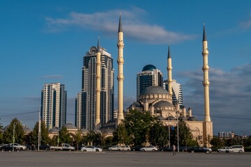 Russia, Chechen Republic city of Grozny. View to the mosque the heart of Chechnya and the...