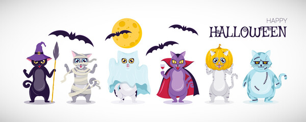 Halloween funny creepy vector cats