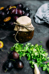 Tkemali plum sauce in a jar