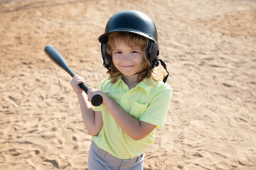 Fototapeta na wymiar Child playing Baseball. Batter in youth league getting a hit. Boy kid hitting a baseball.