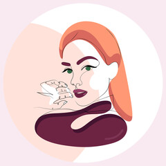 Vector Abstract Woman face one line drawing Logo. Portrait minimalistic style. Continuous line.