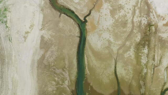 Aerial view of the dry Cetina River reservoir in Croatia