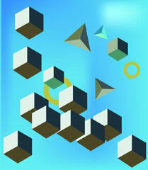 flying geometry, square, triangle, circle. art, vector. picture, blue background