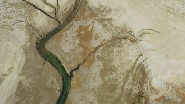 Aerial view of the dry Cetina River reservoir in Croatia