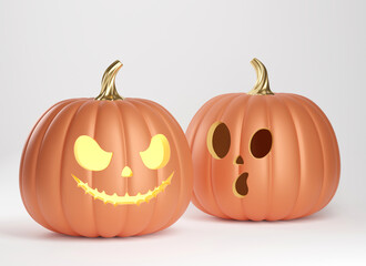 Happy Halloween background with carved pumpkin. 3d render