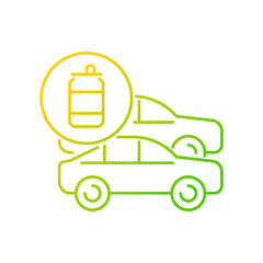 Cars made from recycled steel gradient linear vector icon. Vehicles from aluminum cans. Reprocessed material. Thin line color symbol. Modern style pictogram. Vector isolated outline drawing