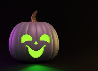 Happy Halloween background with carved pumpkin. 3d render