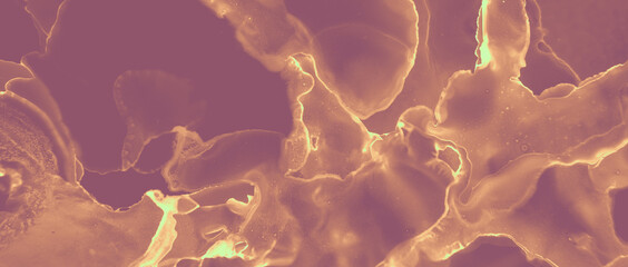 Ink Gold Pattern. Orange Glitter Paint. Red Art