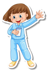 Sticker template with a girl cartoon character isolated
