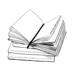 Vector hand-drawn illustration of an open book. Sketch of book. School Element. 