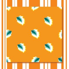 Fototapeta na wymiar Bright abstract seamless pattern with colorful tropical leaves and plants on pastel orange background. Vector design. Jungle print. decorative background. Printing and textiles