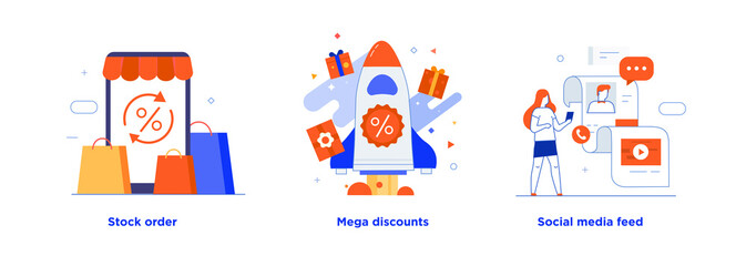 People use gadgets. set of icons, illustration. Smartphones tablets user interface social media.Flat illustration Icons infographics. Landing page site print poster.