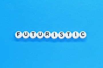 black and white alphabet letters with futuristic words