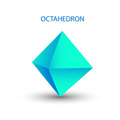 illustration of a blue octahedron on a white background with a gradient for for game, icon, logo, mobile, ui, web. Platonic solid. Minimalist style.