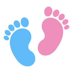 Illustration of pink and blue footprint of boy and girl on white background