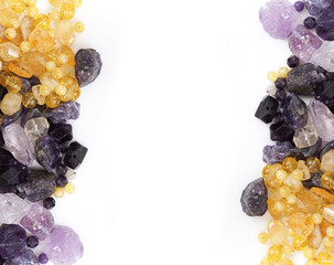 Amethyst minerals gemstones set. spa, relax concept. Healing stones for Crystal Ritual, spiritual...