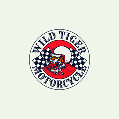 Tiger Helment Jump Motorcycle Garage Club Logo Badge