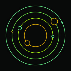 Set of planets with orbits in space view of the galaxy