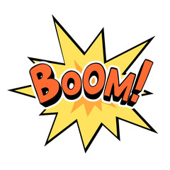 Cartoon explosion on a white background. Boom text. Vector illustration template in pop art style