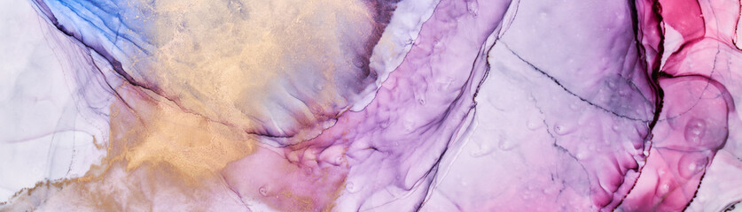 Luxury colorful abstract background in alcohol ink technique, golden liquid painting marble texture, scattered acrylic blobs and swirling stains, printed materials