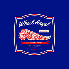 Obraz premium Vintage Tires Wings Motorcycle Garage Club Logo Badge