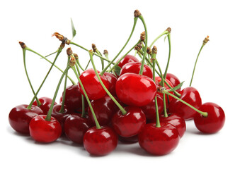 Obraz na płótnie Canvas Pile of fresh ripe cherries on white background