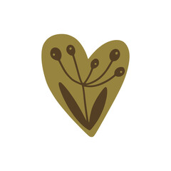 Cartoon Scandinavian Vector Floral Heart. Hand drawn valentines, day symbol.