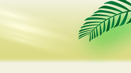 Fototapeta premium Empty room with palm branch and sun rays. Vector illustration.