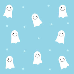 Halloween background. Seamless pattern of cute cartoon ghosts
