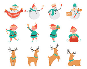 Cute christmas characters set. celebrating a holiday set.