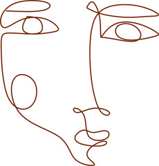 Trendy vector  face illustrations in minimal continuous line style. Hand drawn vector fashionable collection.