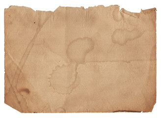 Old vintage rough paper with scratches and stains texture isolated on white