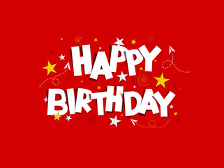 Happy Birthday, background. birthday Card With Blue and Silver Stars and red vector illustration.
