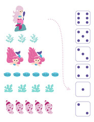 Obraz premium Mermaids. Worksheet for teaching mathematics and numeracy. Vector.