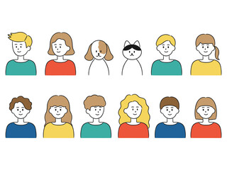 Set of various people and animals