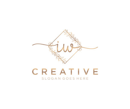 initial IW Feminine logo beauty monogram and elegant logo design, handwriting logo of initial signature, wedding, fashion, floral and botanical with creative template.